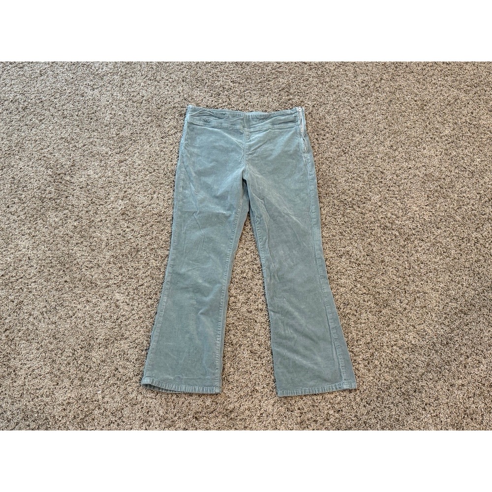 Free People Velvet Flare Cropped Pants Sage Green Side Zip Medium Boho Velour